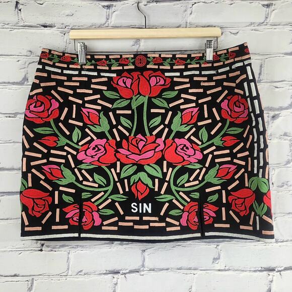 Herencia Collection Skirt Women Plus size 2X Embroidered Sin Mexican Floral Rose - Picture 1 of 11
